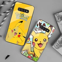 anime pikachu phone case tempered glass for samsung s20 ultra s7 s8 s9 s10 note 8 9 10 pro plus cover