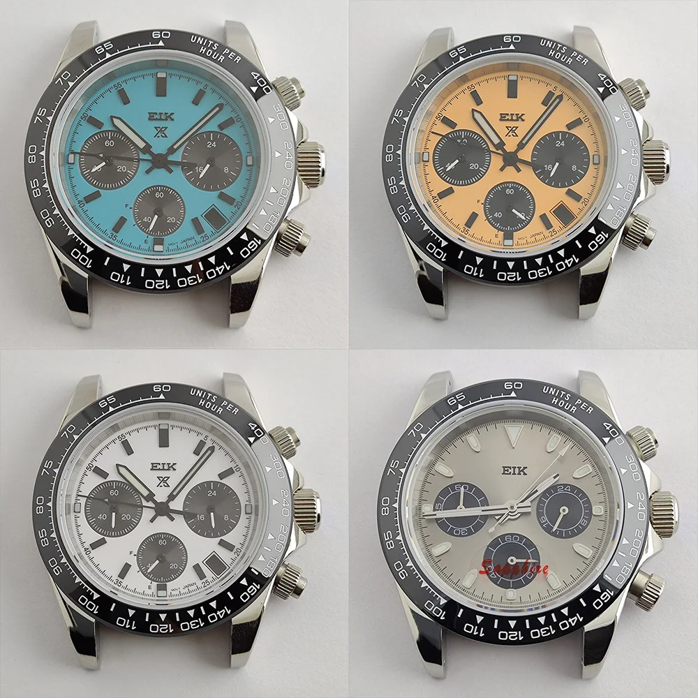 

39mm VK63 case men quartz movement chronograph electronic stainless steel caseluminous dial panda dial watch accessories