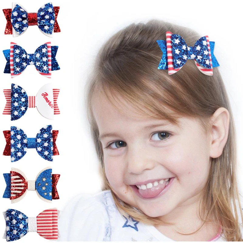 3pcs/set Girls Hair Clips for 4th of July Baby Girls Stars Stripes Hair Pins Independence Day Kids Headwear Hair Accessories New