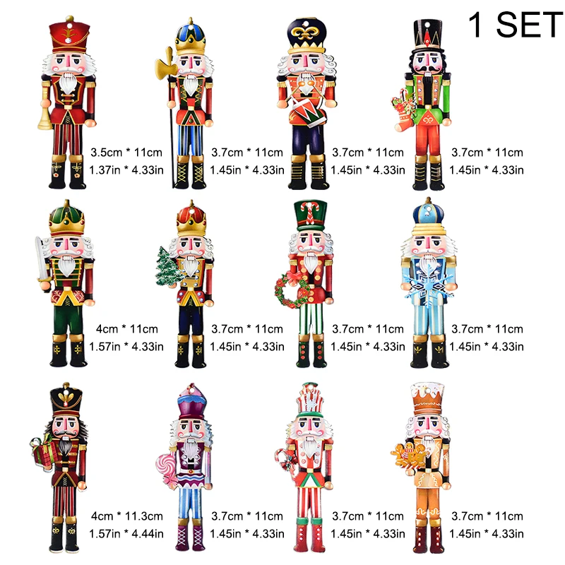 8/12Pcs Cute Nutcracker Puppet Zakka Christmas Wooden Ornaments Walnut Soldier Pendant DIY Color Printed Xmas Tree Accessories