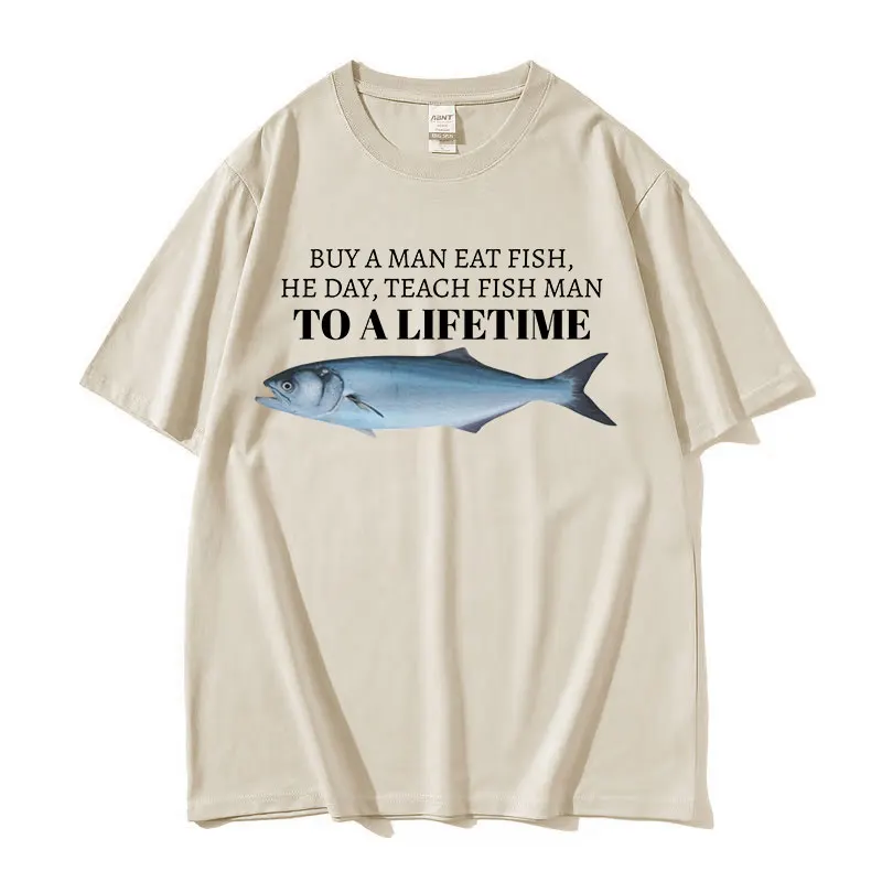 Мужскую ешь рыбу он день учим мужскую футболку для жизни забавную мужчин и женщин