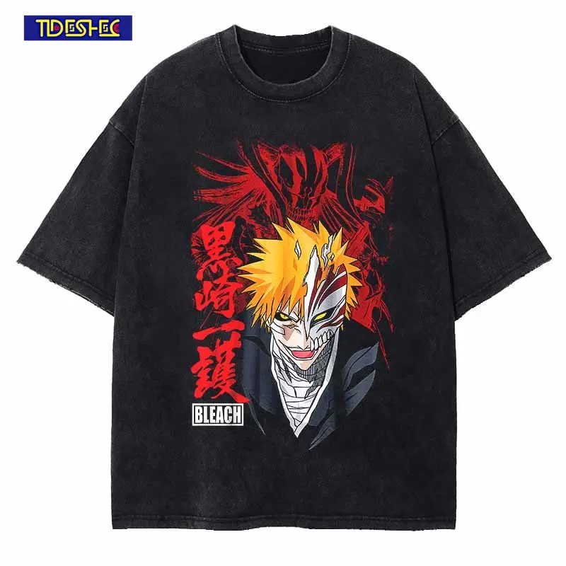 

Japan Washed Streetwear Summer Women Cotton Vintage Casual Men T-Shirt Anime Pattern Print Short Sleeve Hip Hop Harajuku Tees