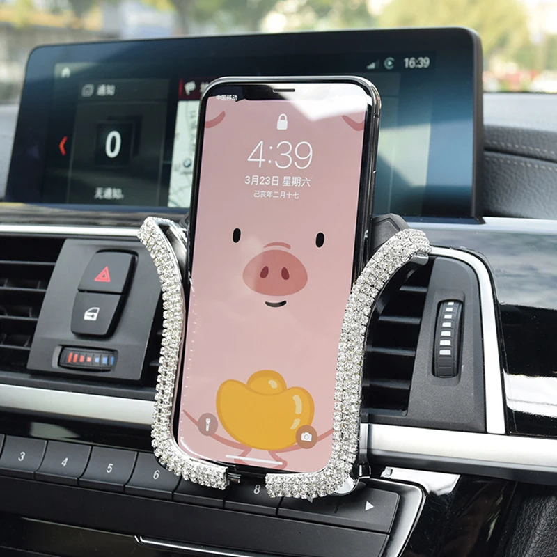 

2020 New Universal Car Phone Holder With Bing Crystal Rhinestone Car Air Vent Mount Clip Cell Mobile Phone Holder