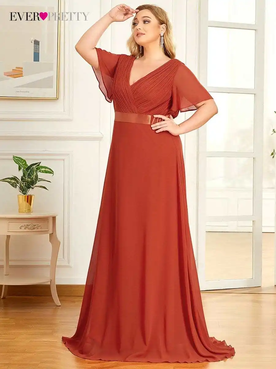 

Plus Size Elegant Women's Dresses Long A-LINE V-Neck Short Sleeve Floor-Length Gown 2022 Ever Pretty of Chiffon Prom Women Dress
