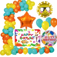 funmemoir sunshine art painting theme birthday party decoration orange yellow balloon garland arch kit happy birthday backdrop