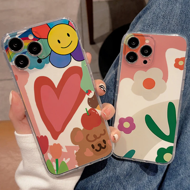

INS flower Phone Case For Apple iPhone 13 12 11 Pro 12 13 Mini SE 2020 For iPhone X XR XS Max 6 6s 7 8 Plus Soft TPU Funda Capa