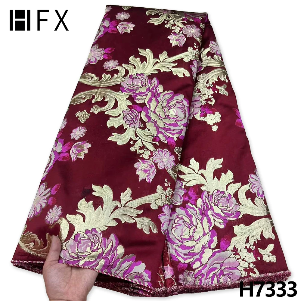 HFX High Quality Brocade Fabric Damask Jacquard 2022 Latest Soft Embroidery Nigerian French Lace Fabric For Wedding Dress F7333