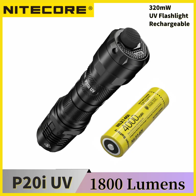 NITECORE P20i UV 1800 Lumens Self DefenseTactical Flashlight Rechargeable Dual Light Source UV Searchlight With NL2140i Battery