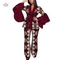 dashiki for women african bazin riche wear flared sleeves top and long pants set suit traditional plus size clothing wy9272