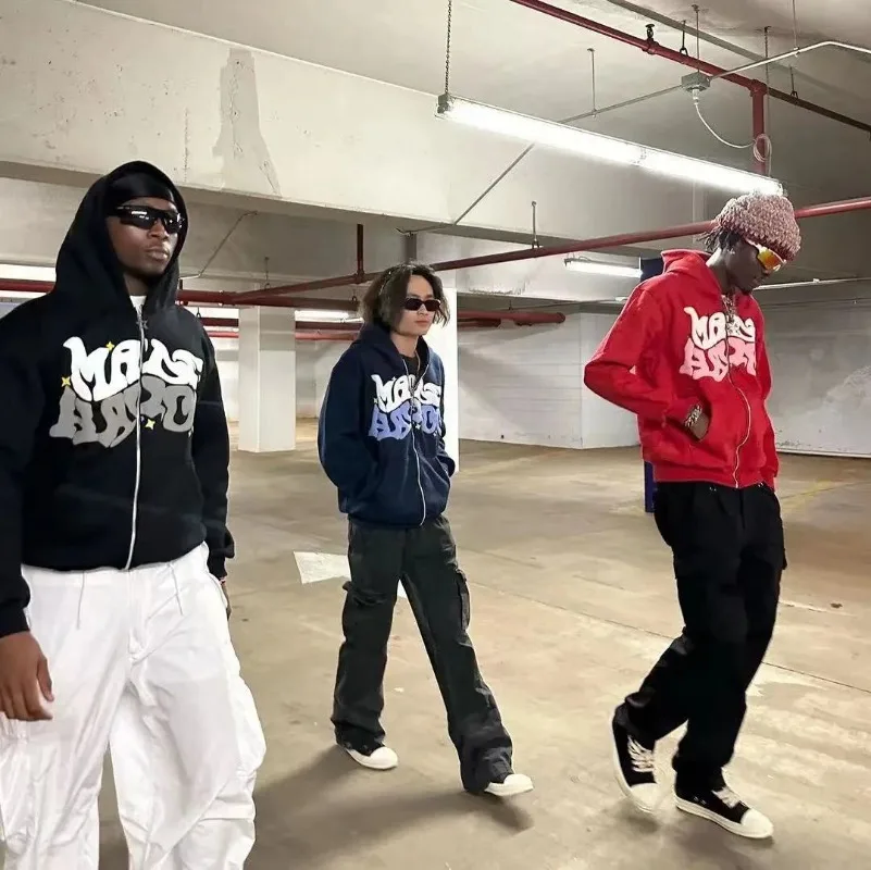 Осенне-зимняя толстовка с капюшоном в стиле панк хип-хоп худи на молнии принтом