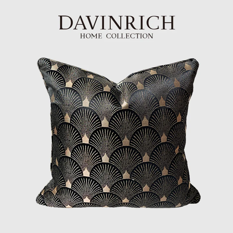 

DAVINRICH Vintage Italian Luxury Throw Pillow Case Black Gold Geometry Textural Square Cushion Covers For Living Room Sofa Couch