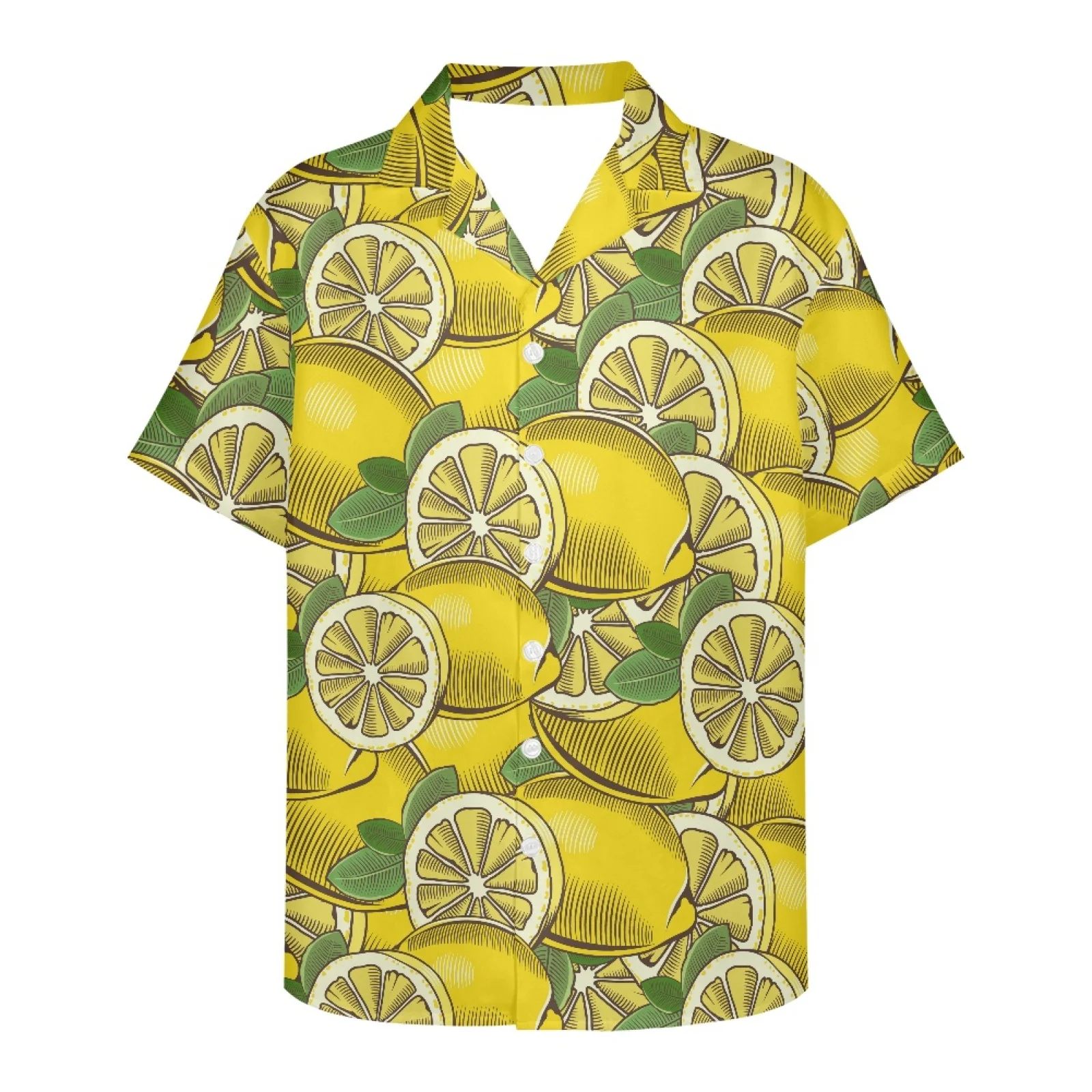 

Fruit Pattern Holiday Drinks Dessert Beach Shop Clothing Lemon Summer Fashion Mens Hawaiian Shirts Short Sleeve Button Casual