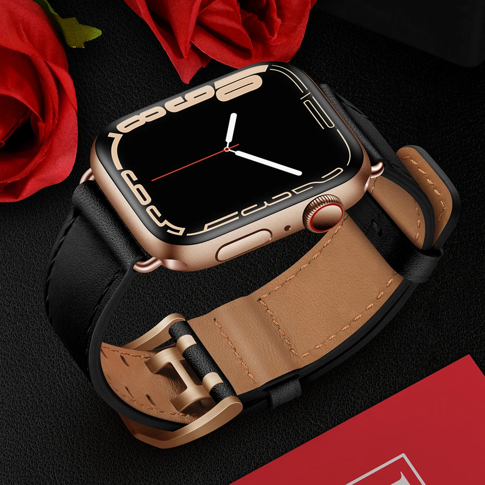 Business Real Leather Bracelet band for Apple Watch SE 7654321 42MM 38MM 44MM 40MM Strap for Smart iWatch 7 Watchband 45mm 41 mm