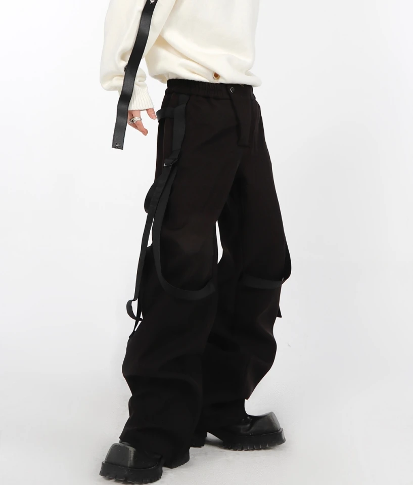 

2022 New Men Women Clothing Original Yamamoto Style Stereoscopic Deconstruction Ribbon Pants Trousers Plus Size Costumes 27-46