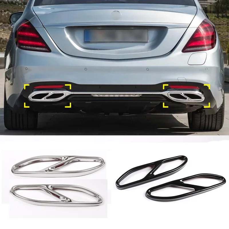 

For Mercedes-Benz S Class 18-20 2pcs Stainless Cylinder Exhaust Pipe Mufflers Cover Trim