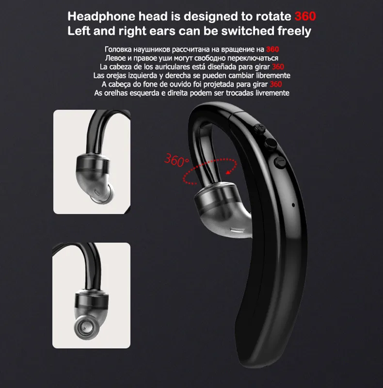 

Wireless Bluetooth Earphone Business Noise Control Headset with Mic Sport Ear-hook Earphones for IPhone 12 Samsung Xiaomi