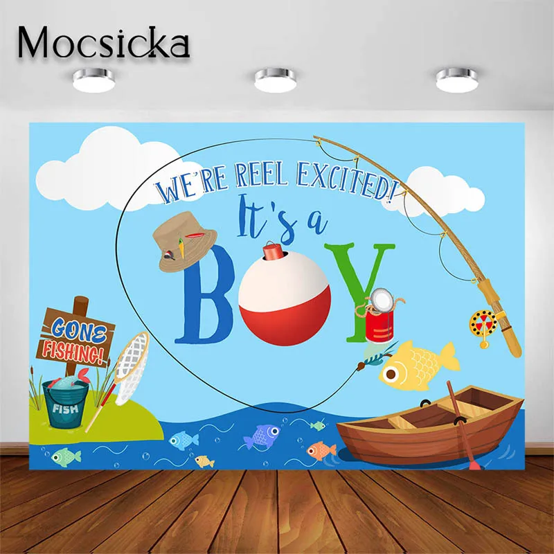 

Mocsicka фон для рыбалки для мальчиков голубой фон с украшением для рыбалки реквизит для детской портретной фотостудии