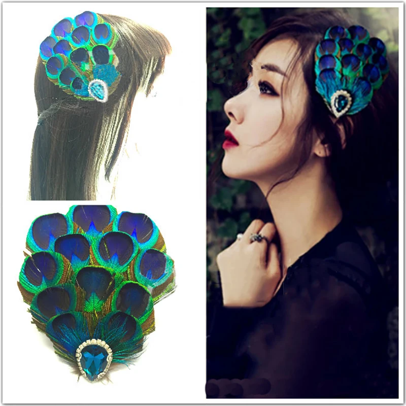 Новинка женский головной убор с павлиньими перьями аксессуар для волос