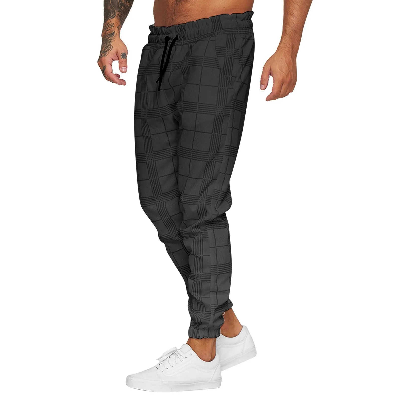 

Casual Loose Plaid Drawstring Sports Jogging Trousers Autumn Sweatpants Men Fashion Joggers Loose Casual Straight Track Pants