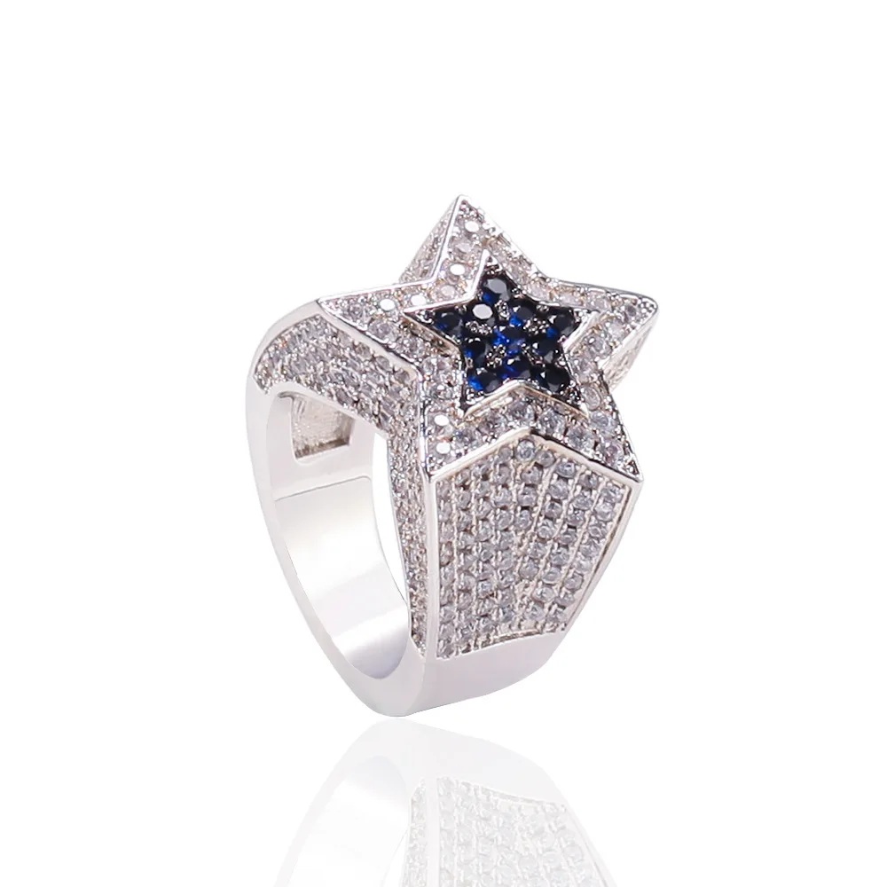 

Scooya European and American hip-hop men's micro-set zircon star ring sapphire five-pointed star ring Star Rings for men jewelry
