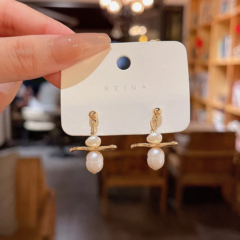 

Copper Baroque Pearl Drop Earring Snowman Funny Metal Liquid Beaded Earings Long Stylish Steampunk Jewelry pendientes barrocos