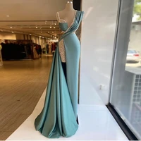 elegant satin evening dress long sparkly crystal v neck beading formal dresses 2022 pageant prom gowns for african women