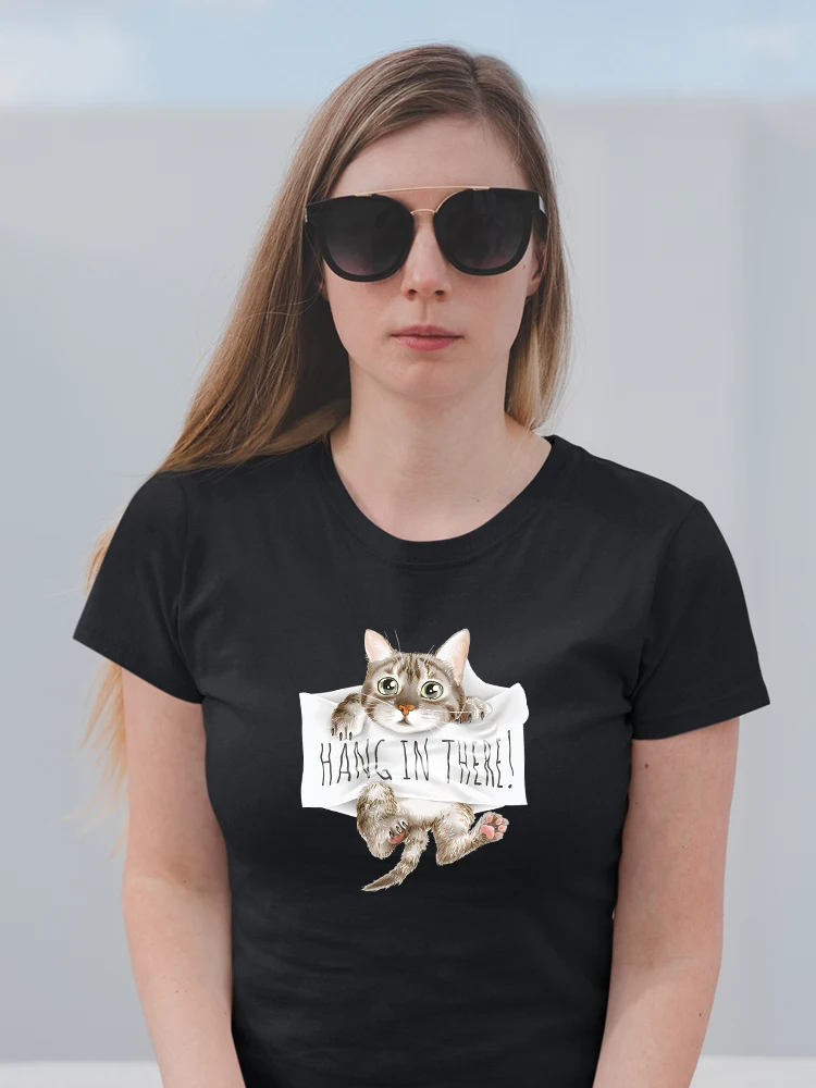 

Yeskuni Hang In There Cat Fashion Funny T Shirts Women Summer 2022 New Hip Hop Oversize Tshirt Hipster Ropa Mujer Free Shipping