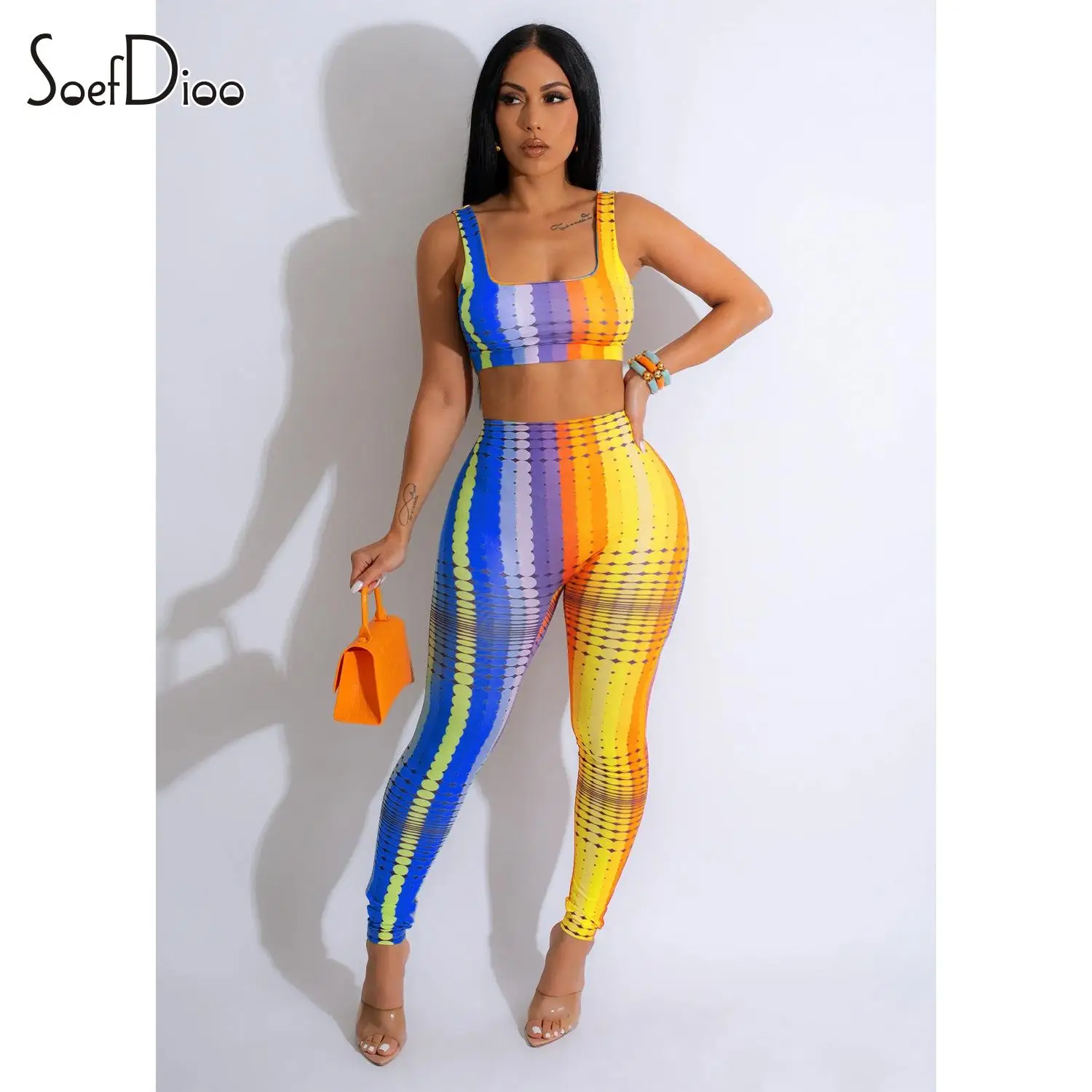 

Soefdioo Colorful Dot Printed Women's Set Tank and Legging Pants 2023 Fall Active Yoga Fashion Two Piece Sets Outfits Tracksuits