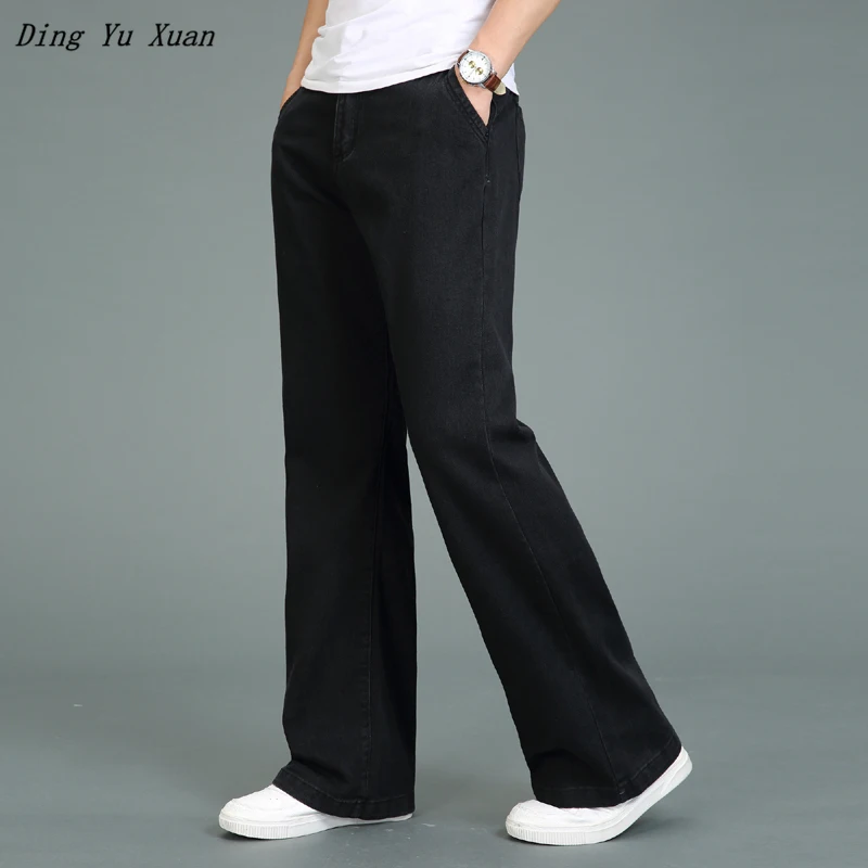 Men's Business High Waist Denim Flare Suit Pants Trendy Fashion Loose Straight Thin Flared Jeans Middle-Aged Trousers