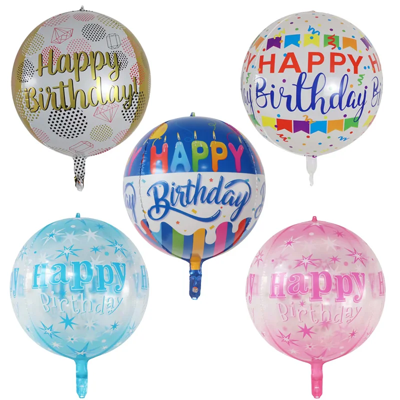 

5pcs 22inch 4D Birthday Foil Balloons Transparent Round Helium Globos Rainbow Ballon Baby Shower Birthday Party Decorations