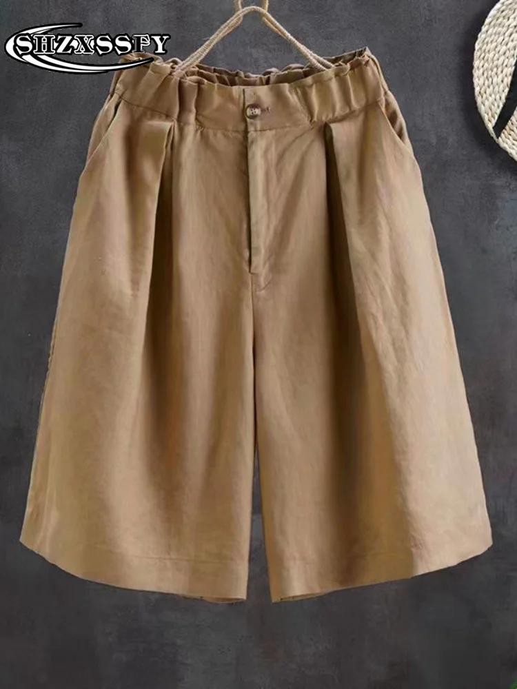 Women High Waist Short Cotton Linen Casual Summer Shorts for Women Loose Buttons Solid Fashion Women's Oversize Shorts 2023