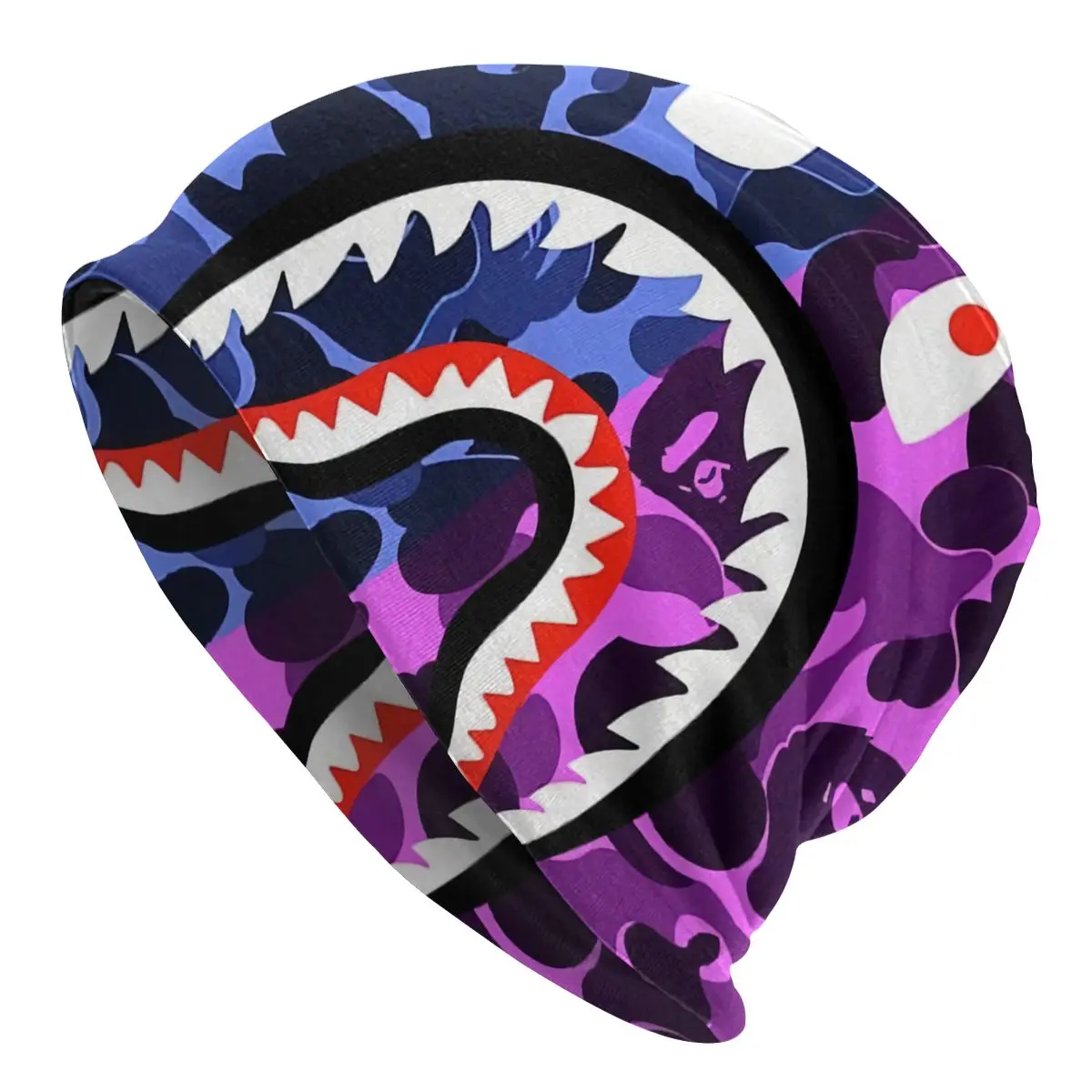 

Camo Camouflage Bonnet Femme Hippie Knitting Skullies Beanies Cap Women Men Autumn Winter Shark Teeth Slouchy Beanie Hat