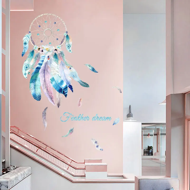 

Fashion Feather Dreamcatcher Wall Stickers Home Decor Living Room Lucky Feather Dream for Baby Bedroom Girl Room Murals Decals