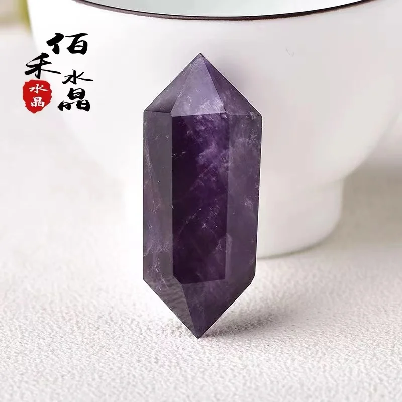 

Natural amethyst hexagonal decoration Uruguay deep purple double pointed crystal column home office furniture