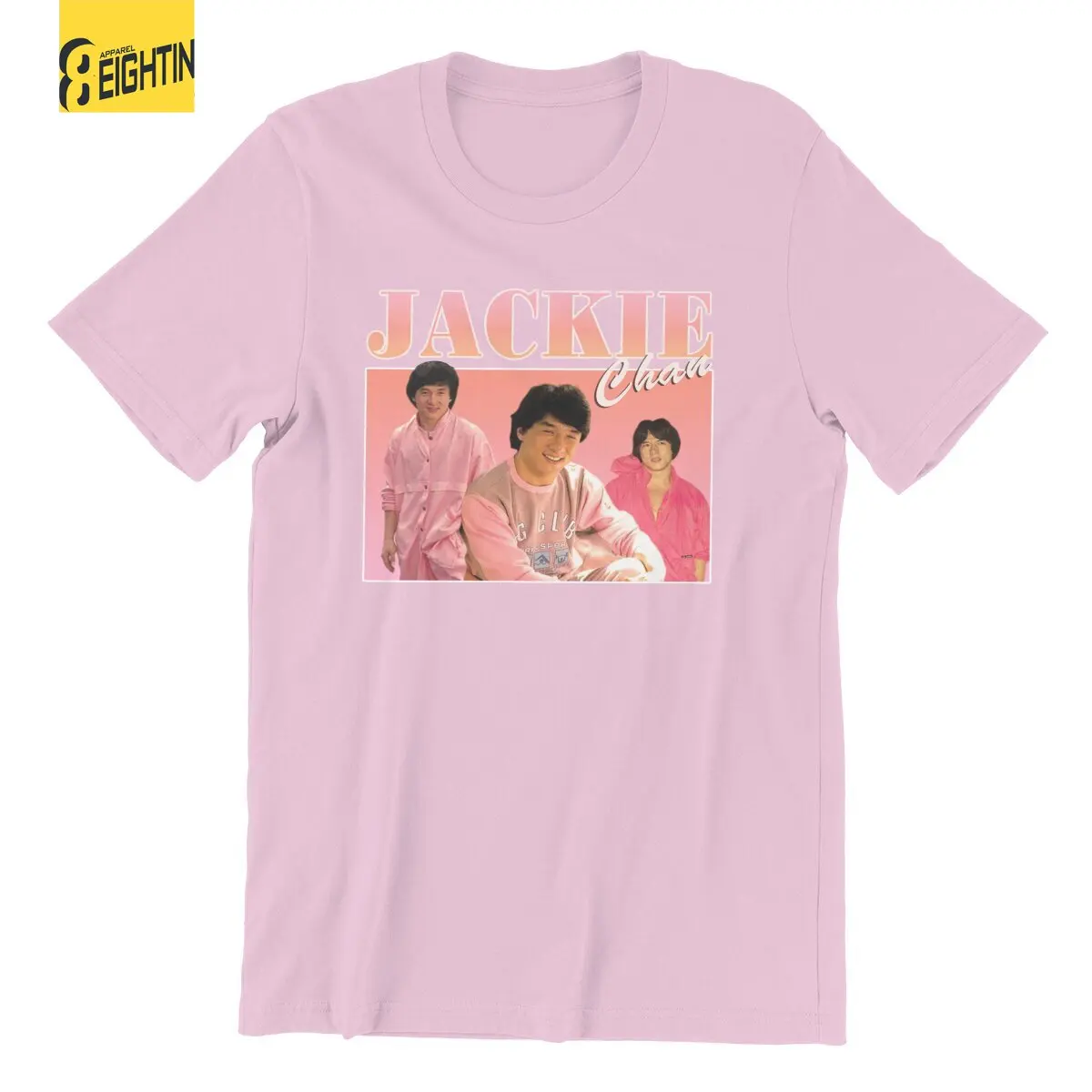 

Jackie Chan Pink Classic T-Shirts for Men Leisure Pure Cotton Tees Round Collar Short Sleeve T Shirts Plus Size Clothing