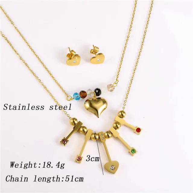 

Heart key Multi Layer Necklace Earrings Sets Stainless Steel Jewelry Woman Accessories Fashion Jewelry 2020 Free Shipping