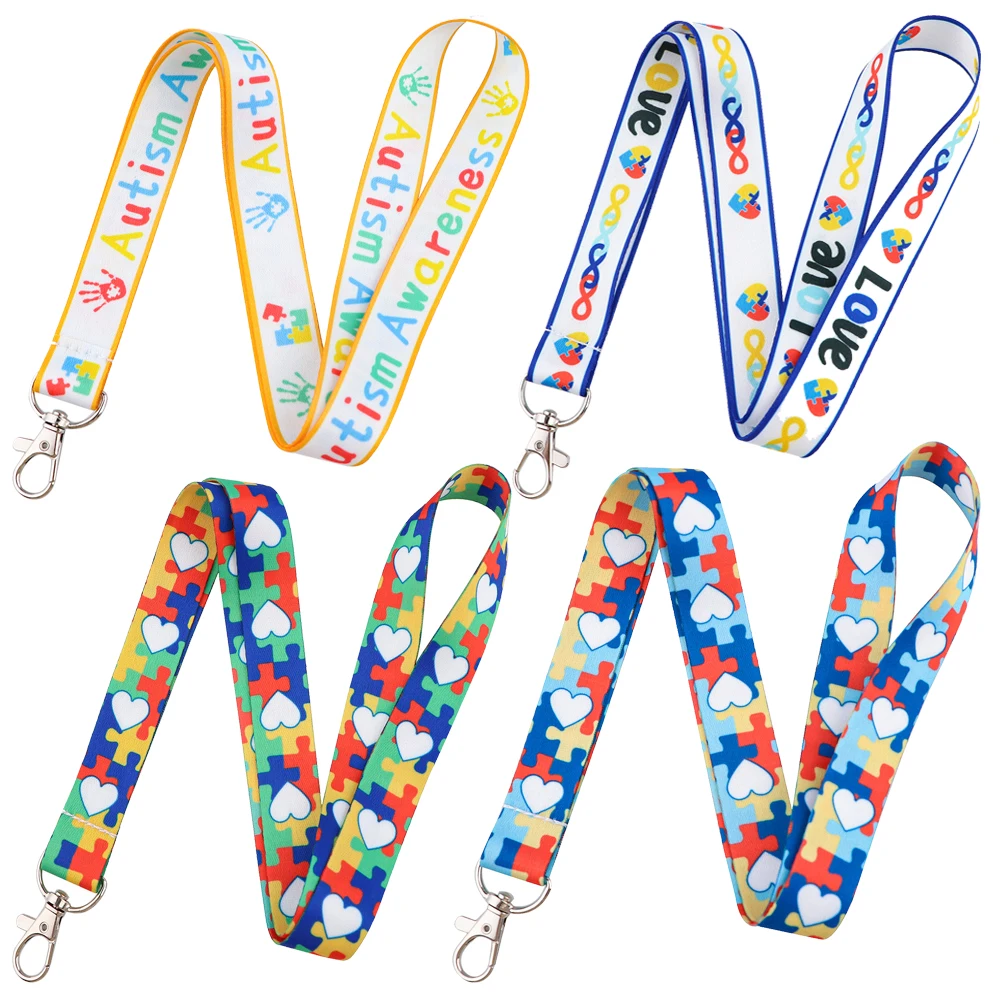 

Puzzle Style Autism Awareness Neck Strap Lanyard for Key Keychain Badge Holder ID Credit Card Pass Lariat Phone Charm Accessorie