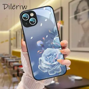 Rose Glass Phone Shell Compatible for IPhone 7 8 Plus Cover X Xs XR 11 12 13 Pro Max Mini SE Fashion Women Protective Case