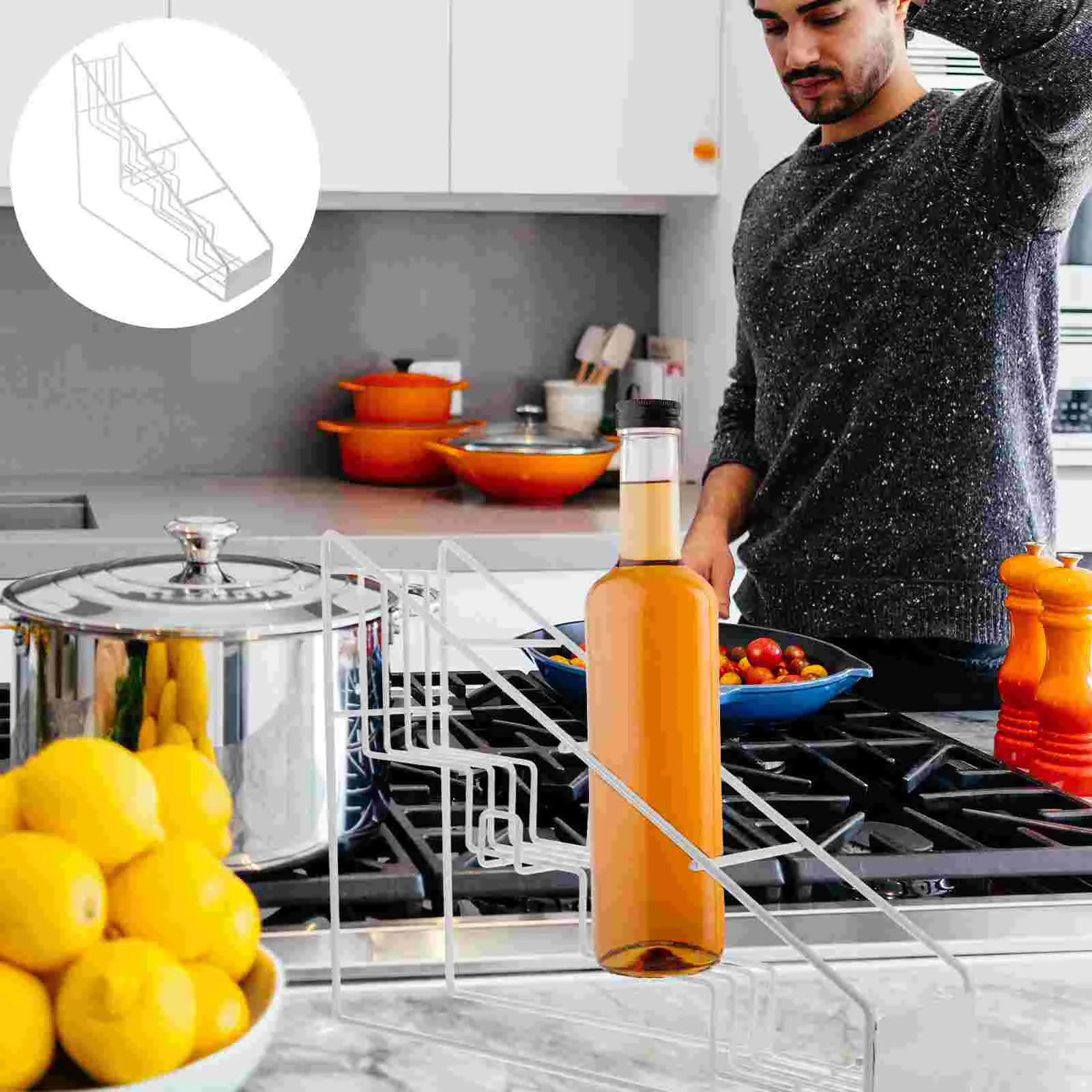 

Rack Syrup Organizer Bottle Shelf Coffee Storage Holder Stand Seasoning Display Kitchen Countertop Wire Stepped Bar Standing
