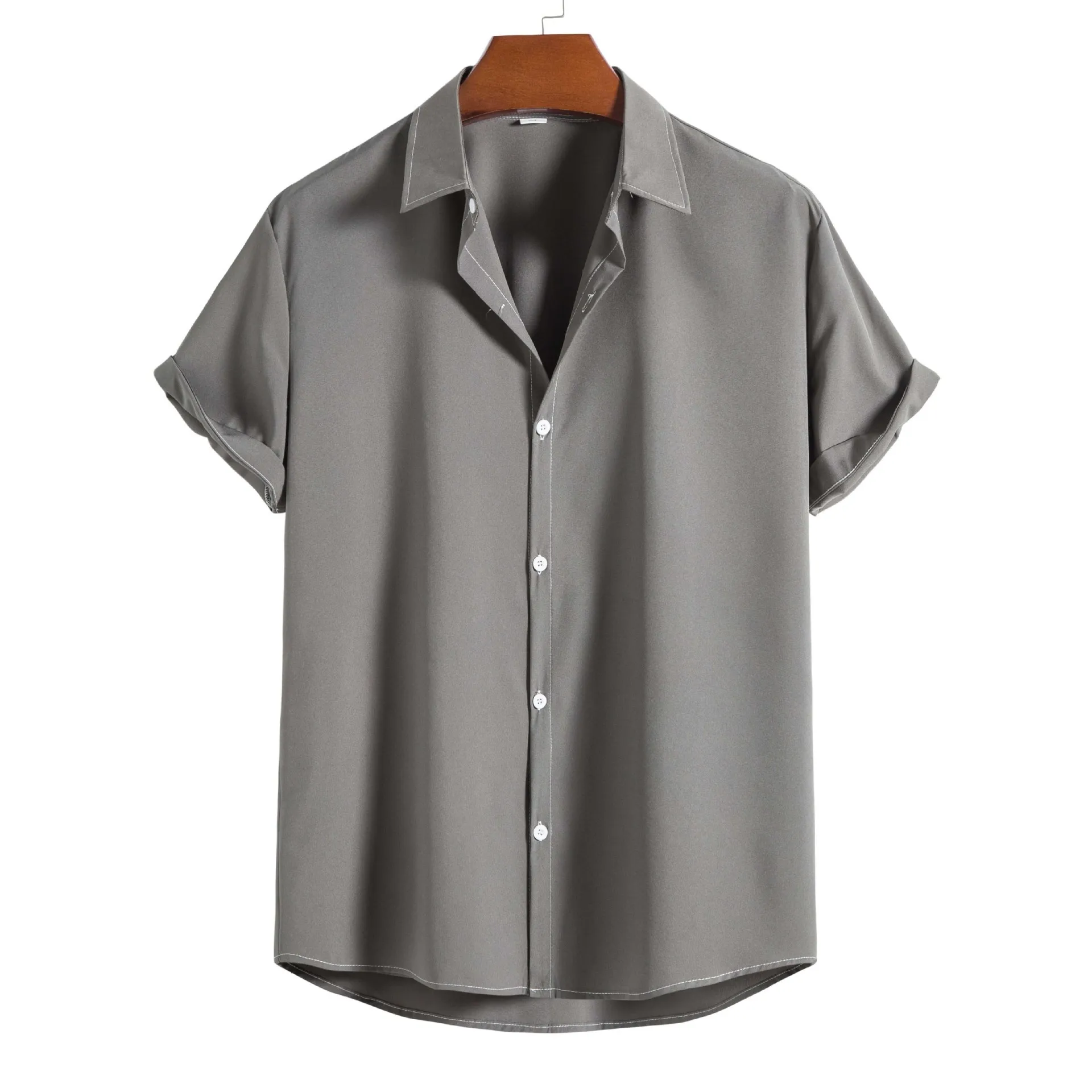 New Men Short Sleeve Shirts Casual Solid Color Turn-down Collar Buttons Tops Men's High Quality Cotton Summer Blouse