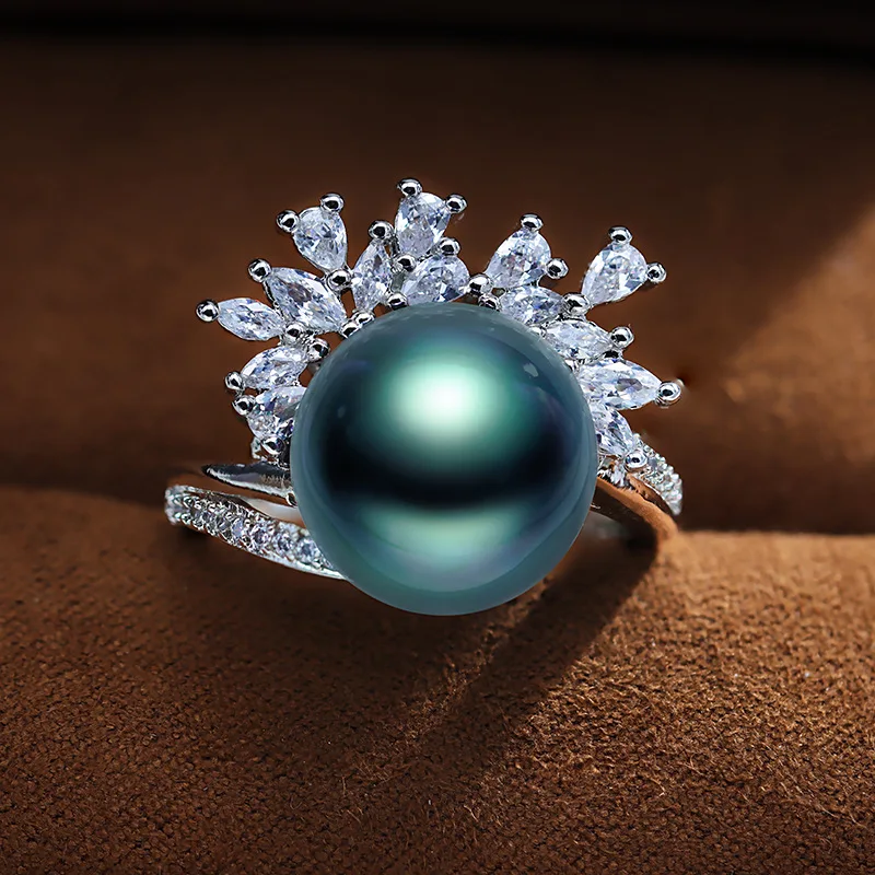 Высококачественный модный набор из серебра 925 пробы с темно-синим жемчугом