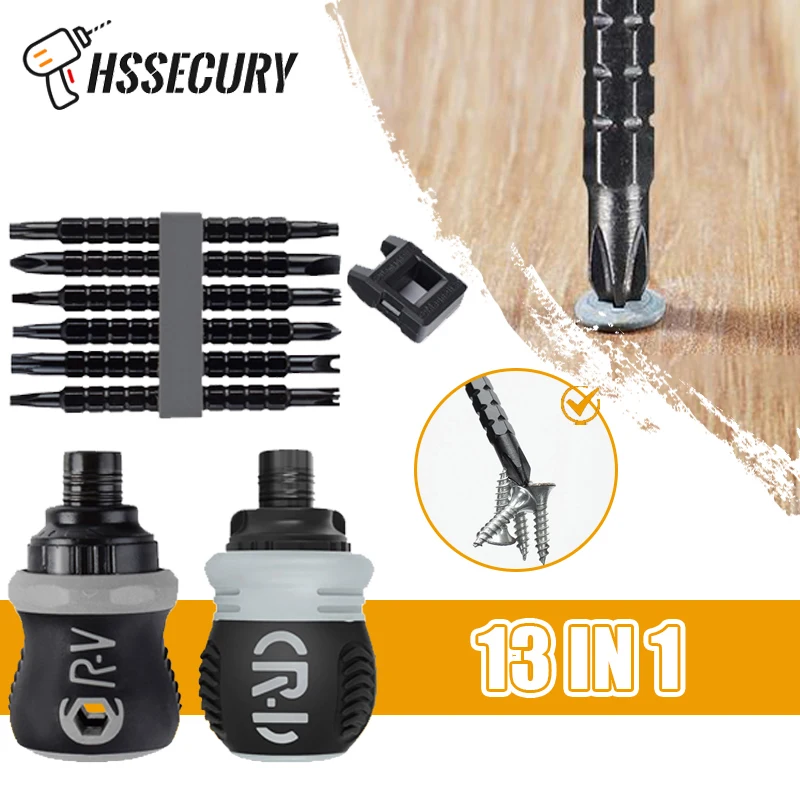 

13 in1 Ratchet Screwdriver Rotating Handle Set Portable Detachable Crv Multi U Type Y Shaped Phillips Cross Triangle Torx Head
