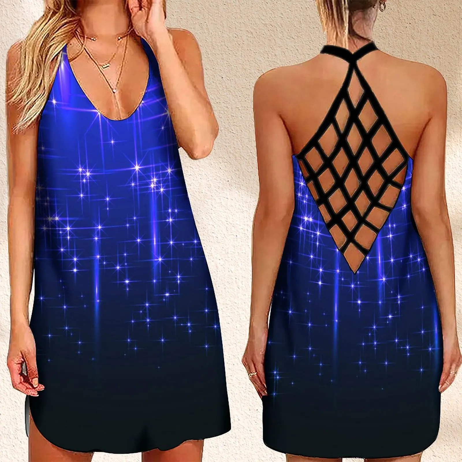 

Новинка, женское платье без рукавов с открытой спиной и перекрещивающимися звездами, элегантные летние платья для женщин