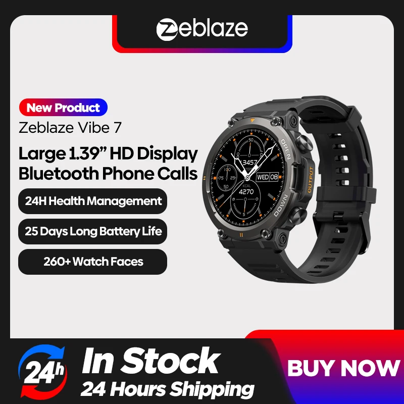 

[World Premiere] Zeblaze Vibe 7 Rugged Smartwatch Make/Receive Calls 25 days Battery Life 100+ Sports Modes Smart Watch for Men