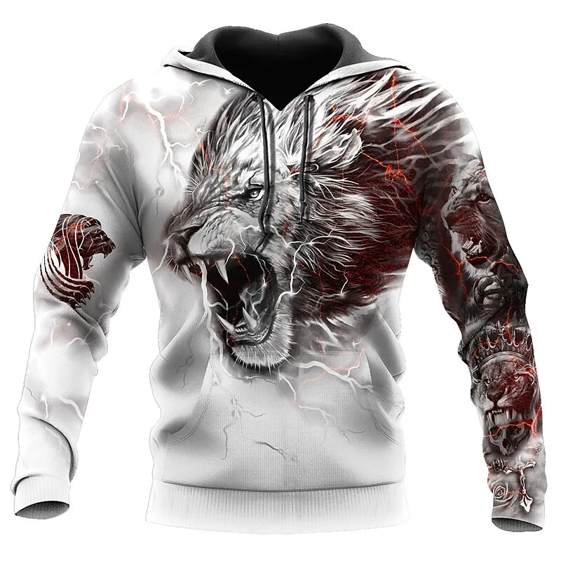 

3D Wolf Pattern Men's Hoodies Fashion Boutique Animal Print Sweatshirts Leisure O-neck Pullover Coat Hip Hop Style Jackets Tops