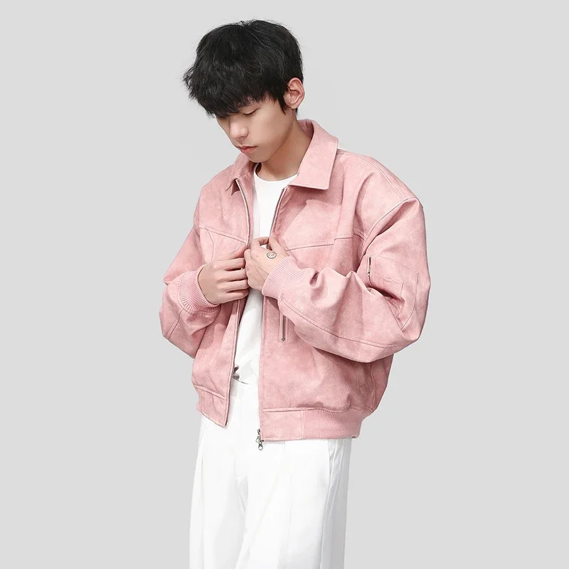 Мужская кожаная мотоциклетная куртка-бомбер из искусственной кожи