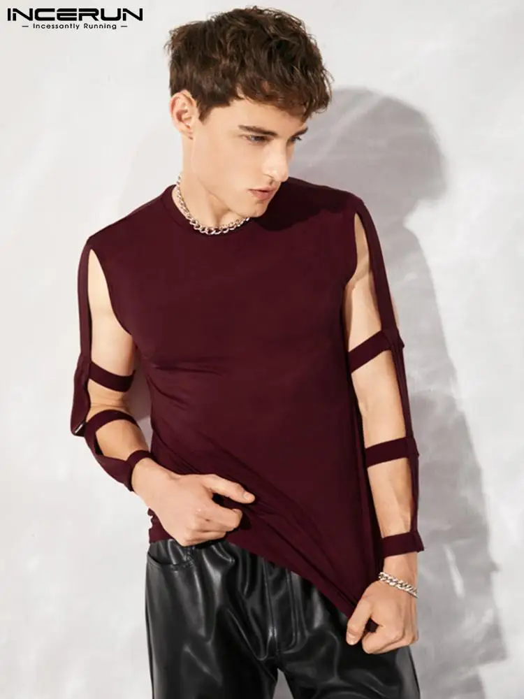 

INCERUN Tops 2022 Handsome Well Fitting New Men O-Neck Solid Simple Camiseta Fashion Casual Male All-match Hollow T-shirts S-5XL