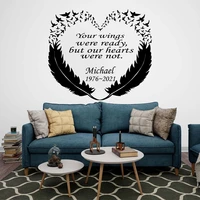 custom family name date feather heart bird wall sticker living room your wings were ready but our hearts were not wall decal