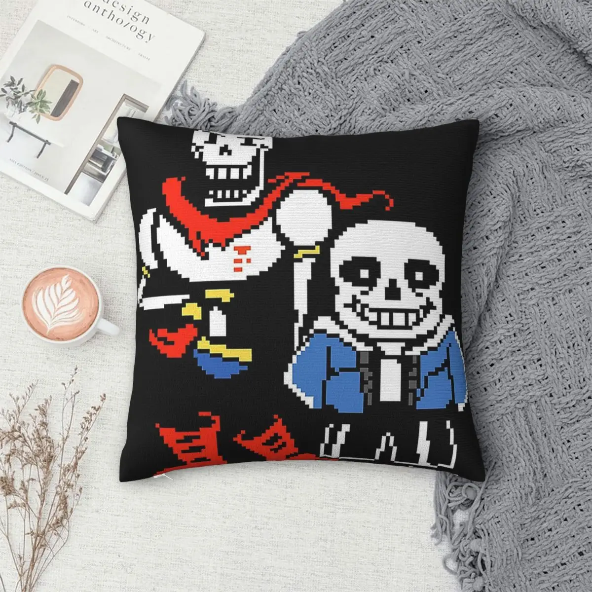 Фото Квадратная наволочка Sans And Papyrus Undertale из полиэстера, льна и бархата с узором, на молнии, декоративная наволочка для дивана, чехол для подушки №4