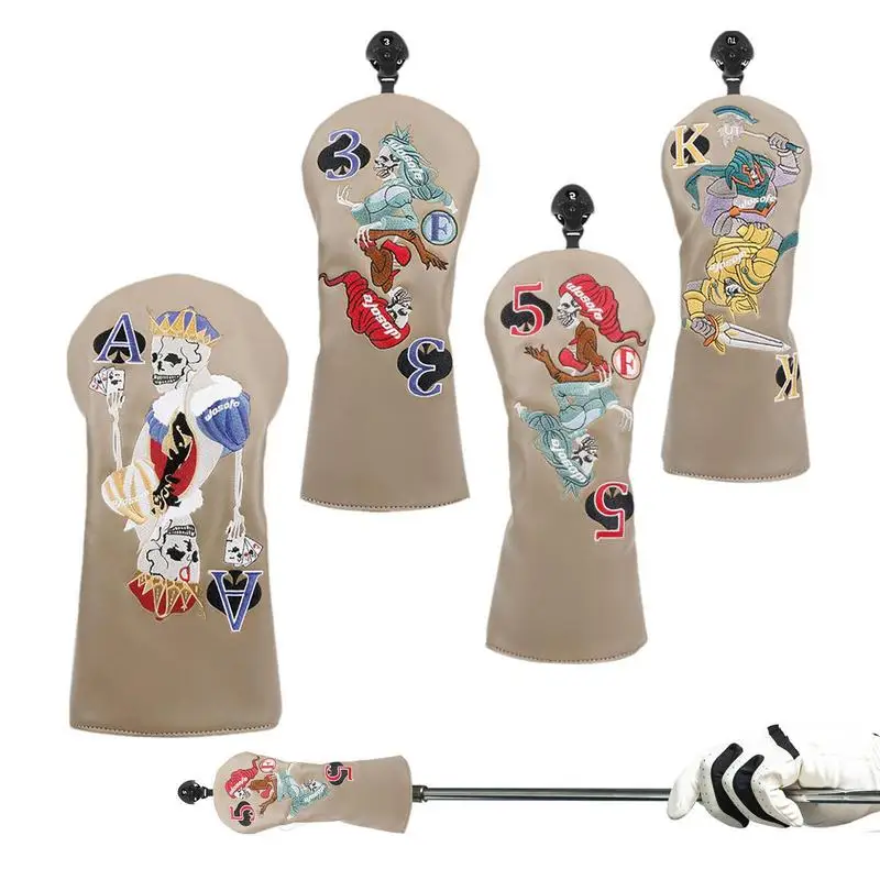 

Golf Head Cover Skull Embroidery Golf Headcovers With 4 Pcs Golf Club Cover Elastic Golf Club Head Covers Set Interchangeable